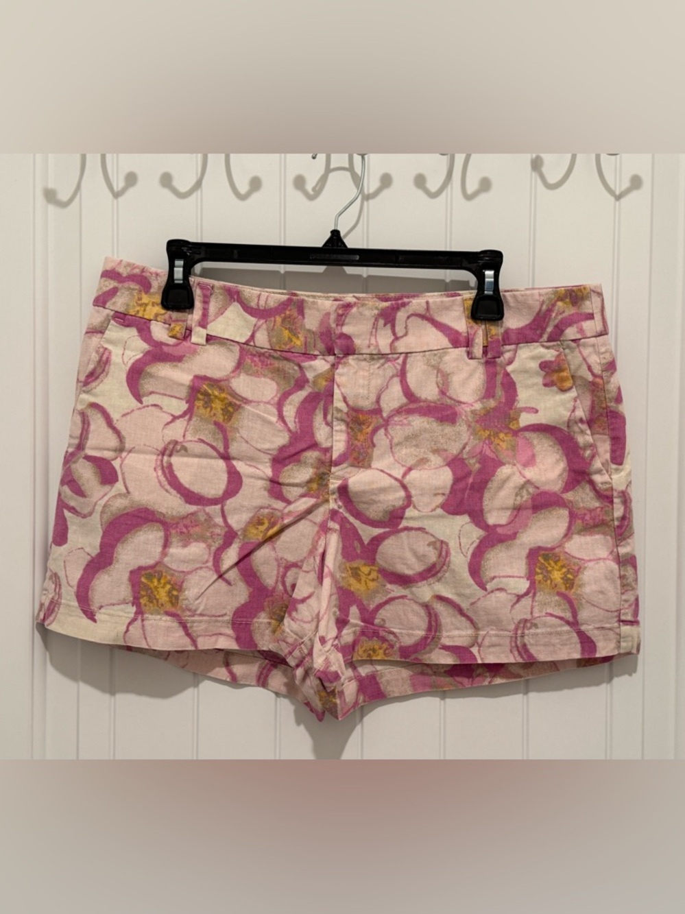 Ann Taylor LOFT 12 Purple & Cream Floral Linen-Blend Shorts sz 12